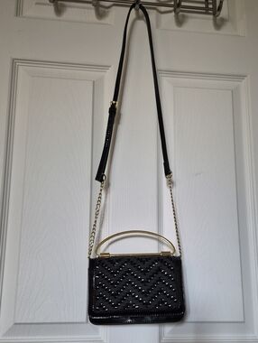 BCBGeneration Black Woven Convertible 3-Way Crossbody Clutch Bag